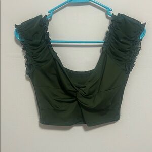 Elegant Olive Green Ruched Women's Top